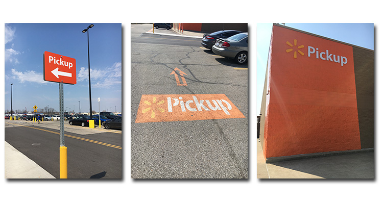 Orange signs directing to pickup.